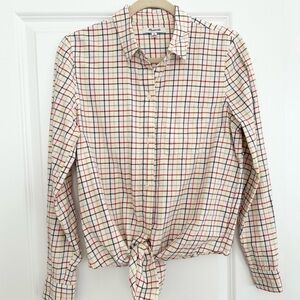 Madewell Rainbow Stripe Spring Plaid Lightweight Button Down Tie-Front Shirt